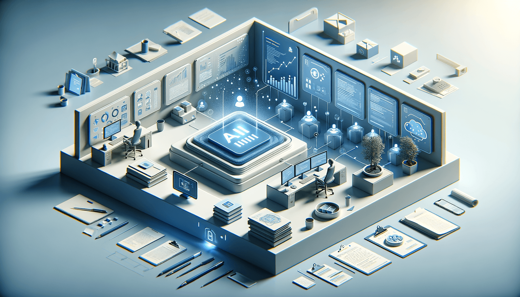 AI-powered document generation interface showing automated writing transformation and intelligent document organization