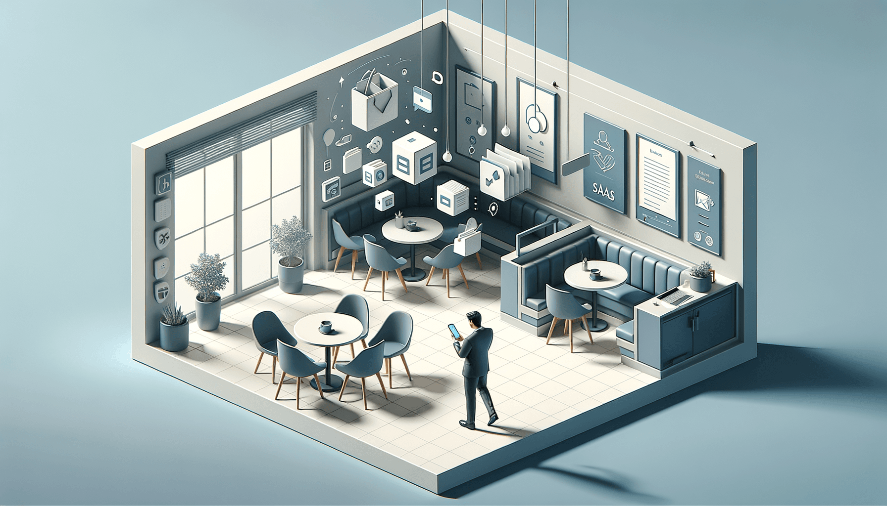 Mobile document management hero image showing a person using a smartphone to access organized files and folders with cloud synchronization symbols